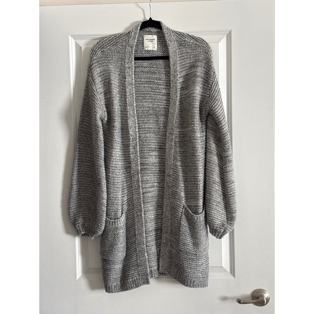 Abercrombieโ & Fitch Grey Chunky Knit Open Front Long Cardigan Sweater Small